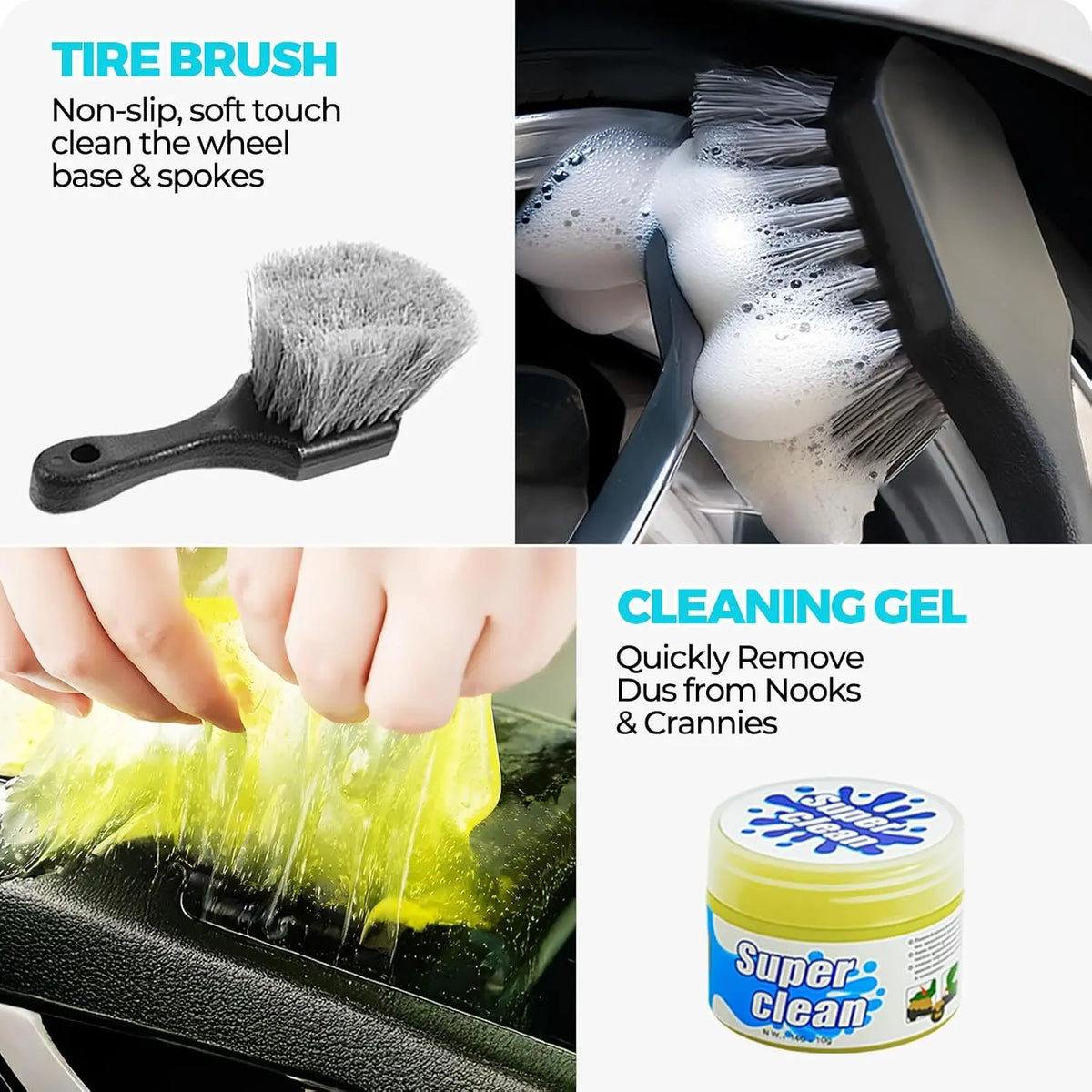 Car Detailing Kit With Brushes Gel And Extendable Duster