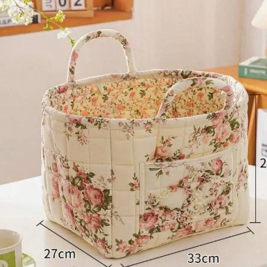 Foldable Fabric Storage Basket With Bamboo Frame And Handles