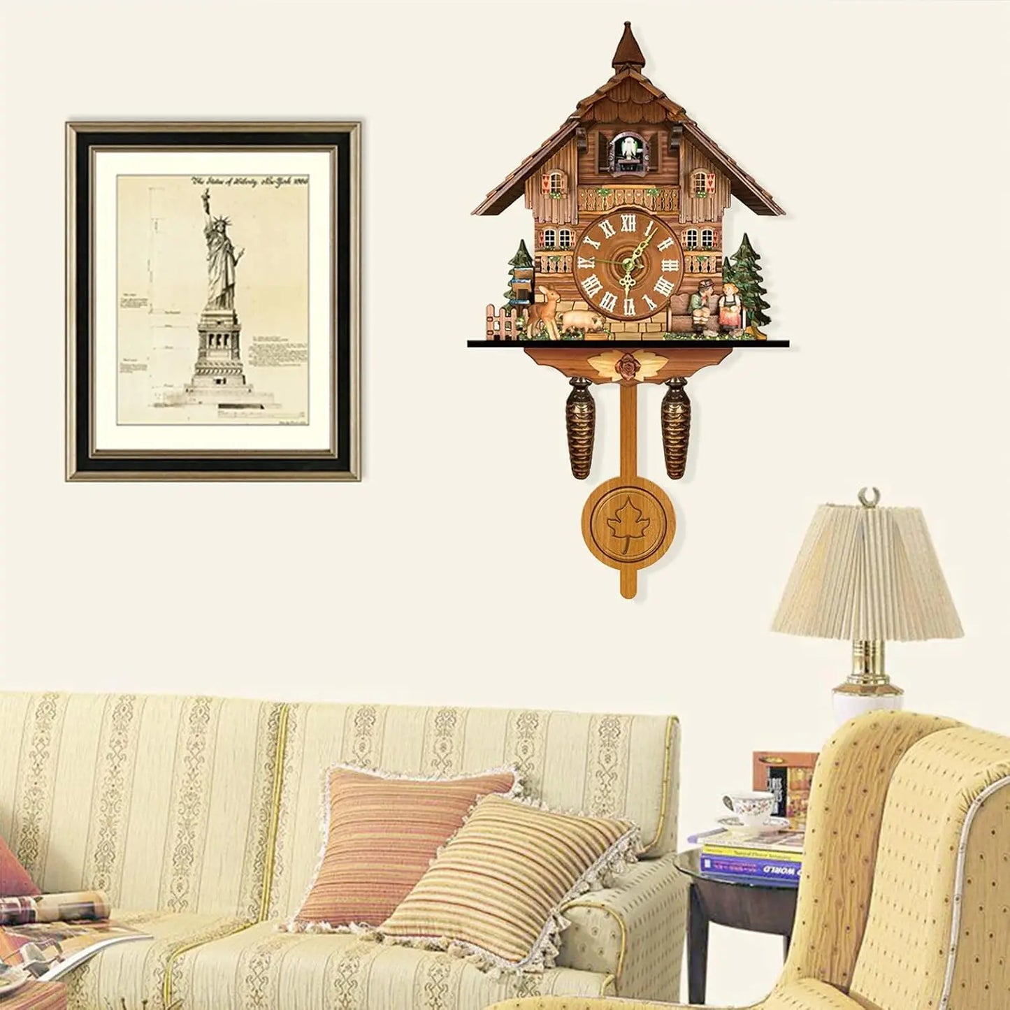 Traditional Northern European Wooden Cuckoo Wall Clock With Alarm