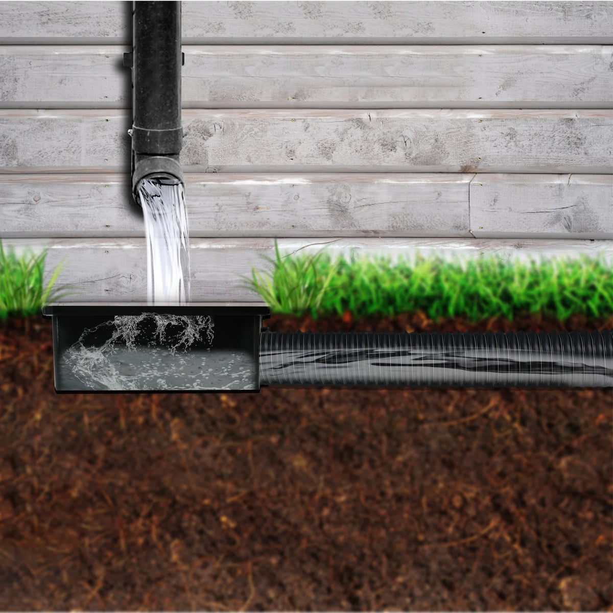 Outdoor Drain Catch Basin Kit With Grate Flexible Corrugated Pipe