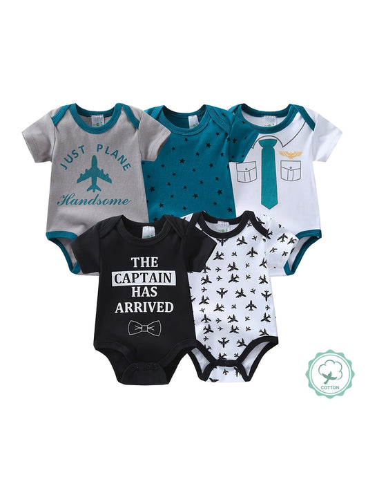 Soft Breathable Cotton Baby Boy Short Sleeve Rompers