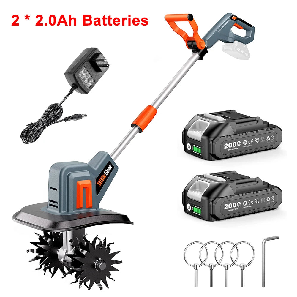 TaskStar Cordless Electric Tiller With Portable Soil Cultivator