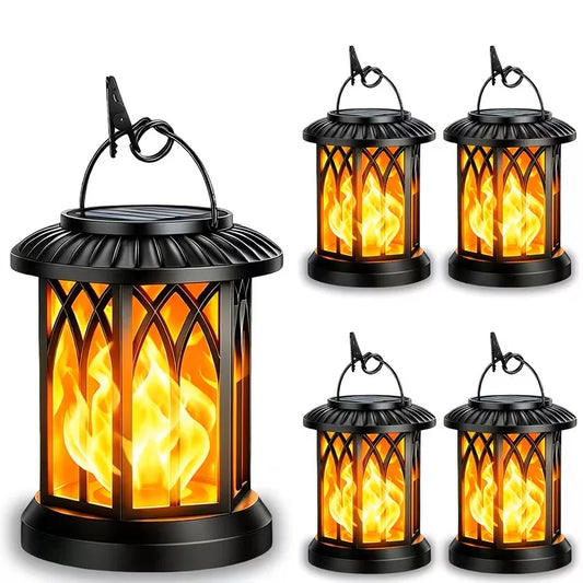 Hanging Solar Lanterns Outdoor Flickering Flame LED Lights Waterproof