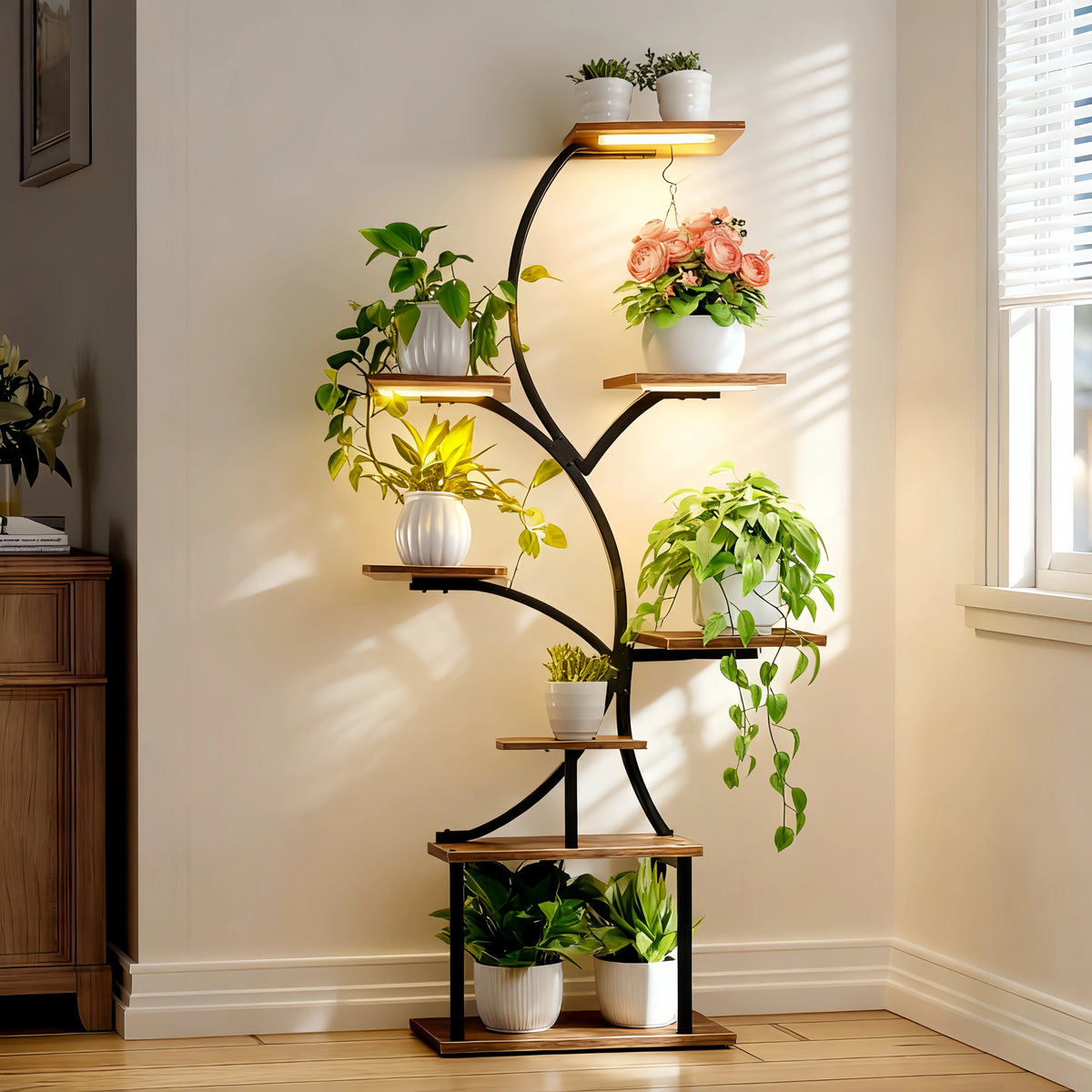 Metal Plant Stand With LED Grow Lights for Indoor Plants