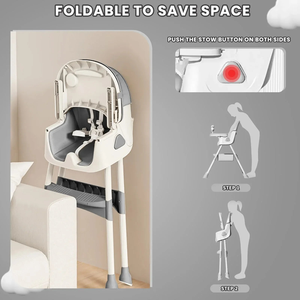Foldable Baby High Chair E500 With Anti Slip Tray Pad