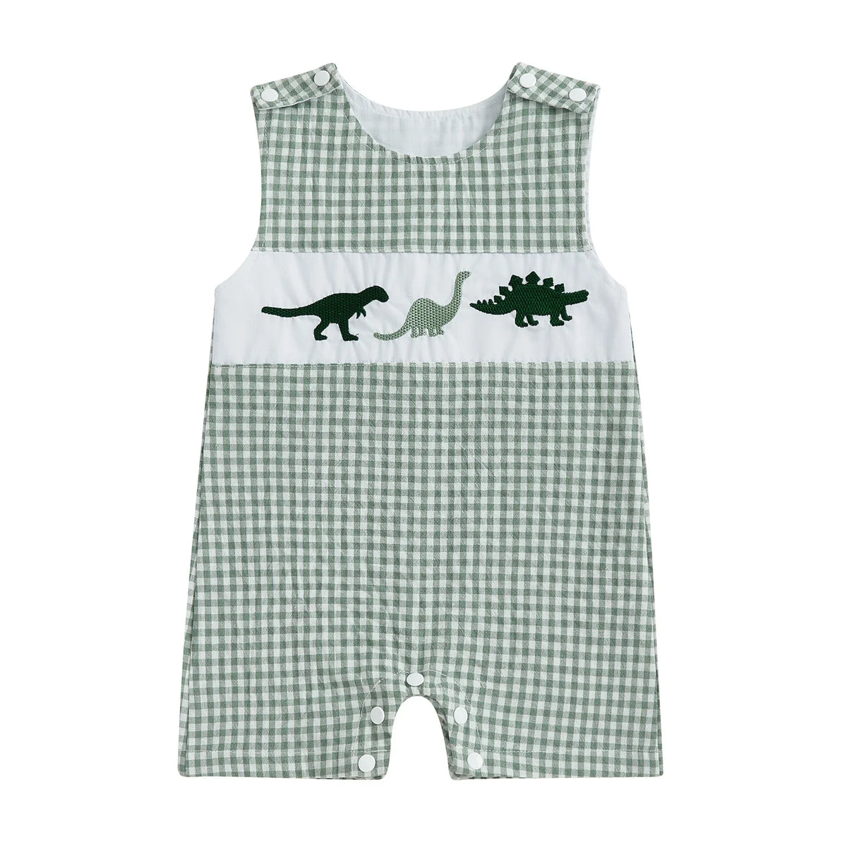 Embroidered Cotton Baby Romper With Sleeveless Button Front