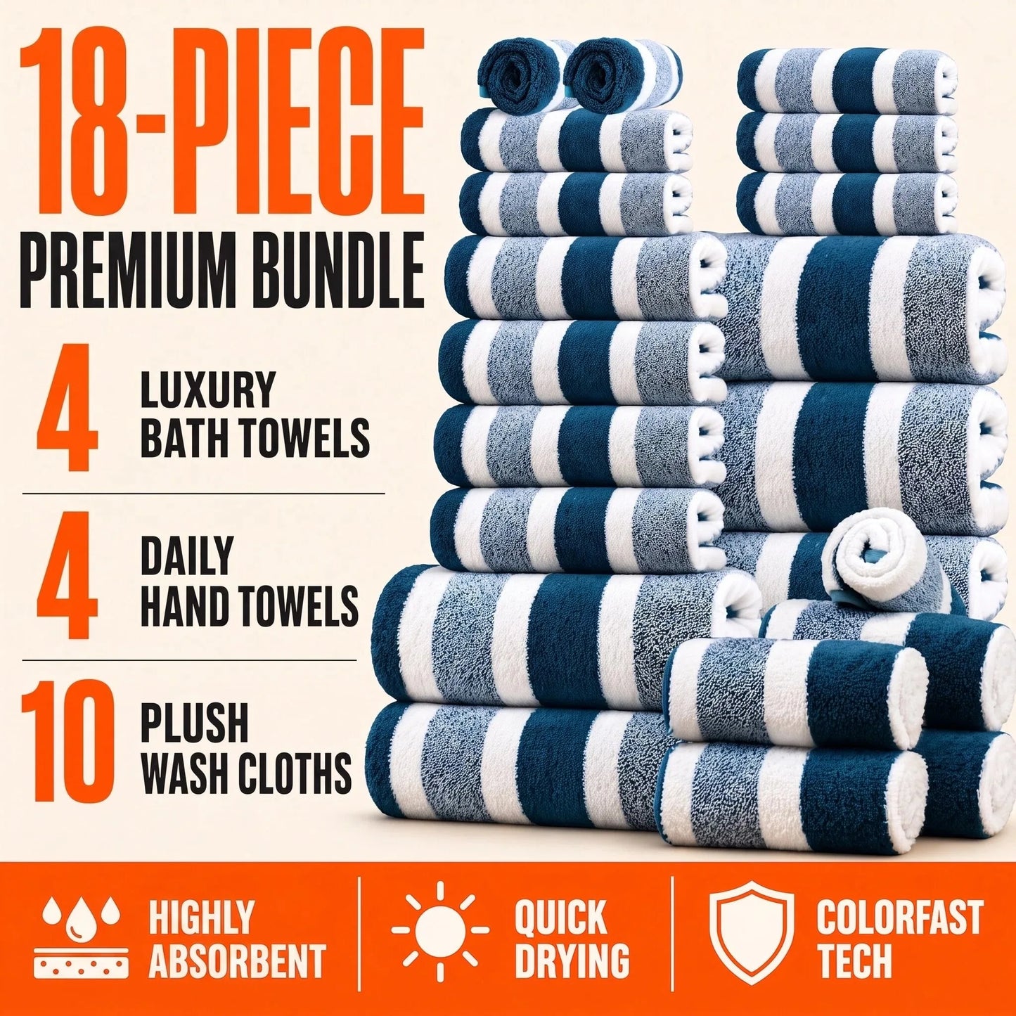 18 Piece Soft Coral Fleece Towel Set For Home Use