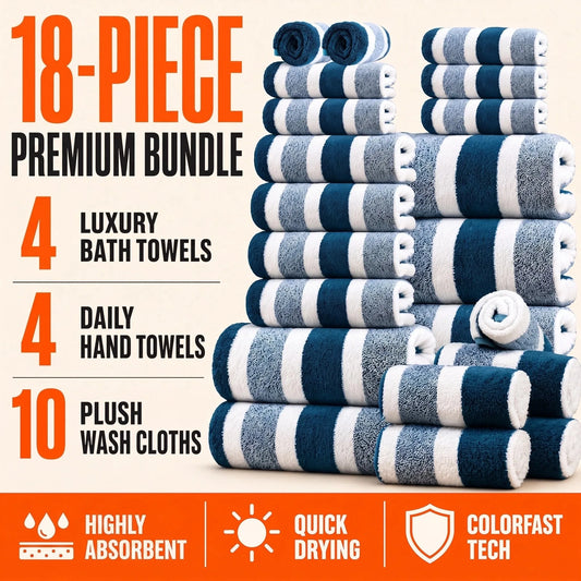 18 Piece Soft Coral Fleece Towel Set For Home Use