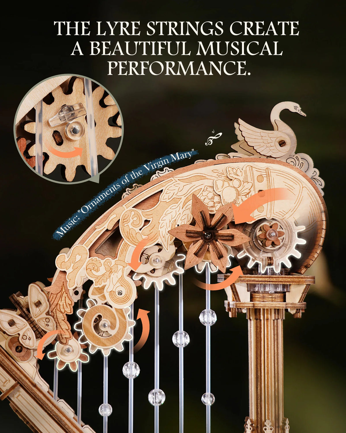 ROKR Magic Harp Music Box Wooden DIY Mechanical Puzzle Kit