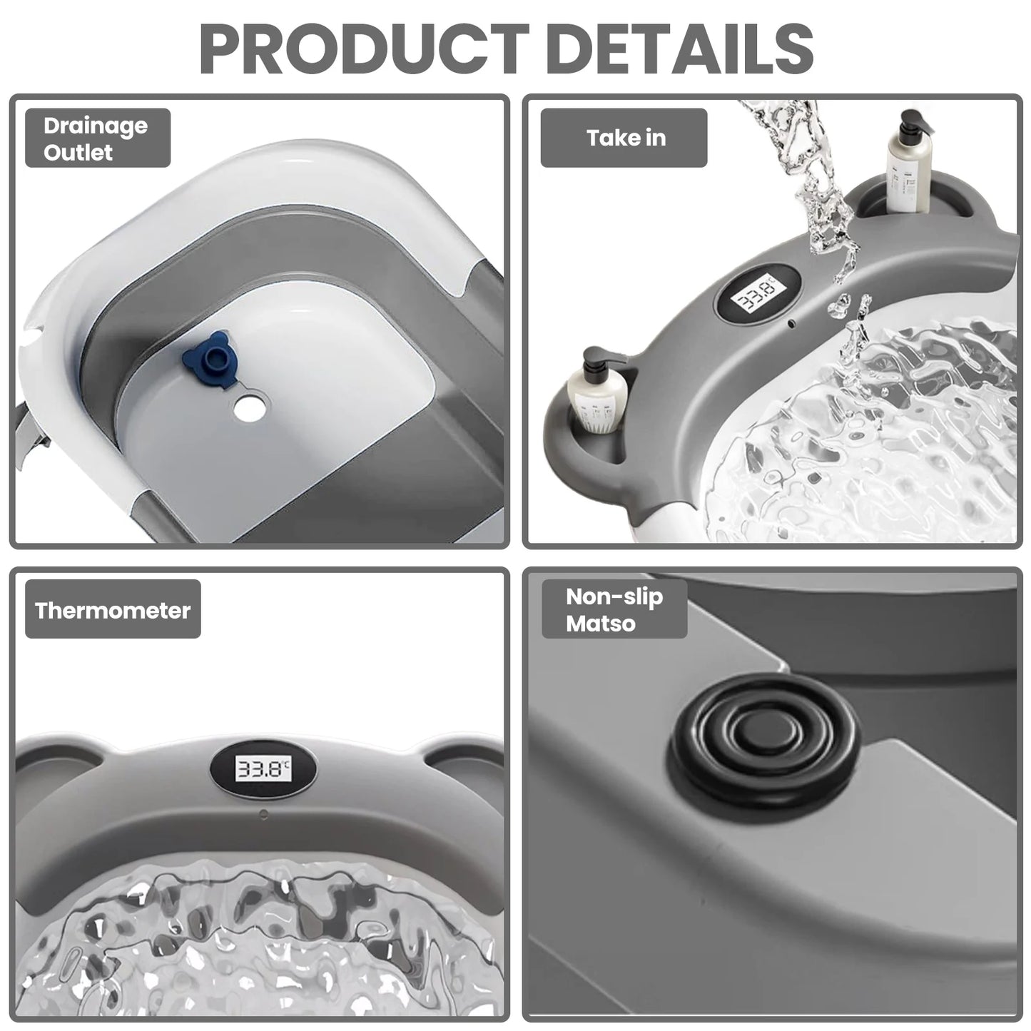 Collapsible Portable Baby Bathtub With Thermometer And Cushion