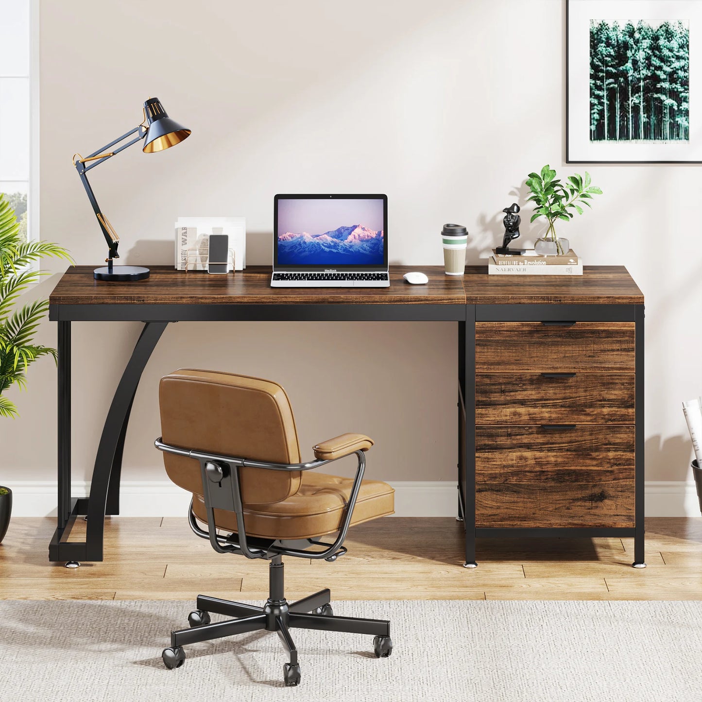 Tribesigns Wood Computer Desk With Three Storage Drawers Workstation