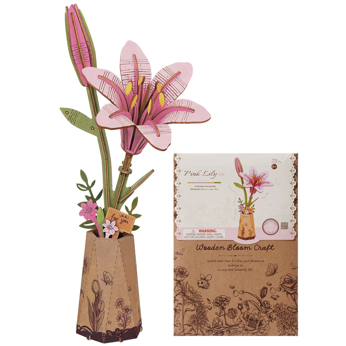 Rolife Wooden Lily Flower 3D Puzzle DIY Bouquet Building Kit