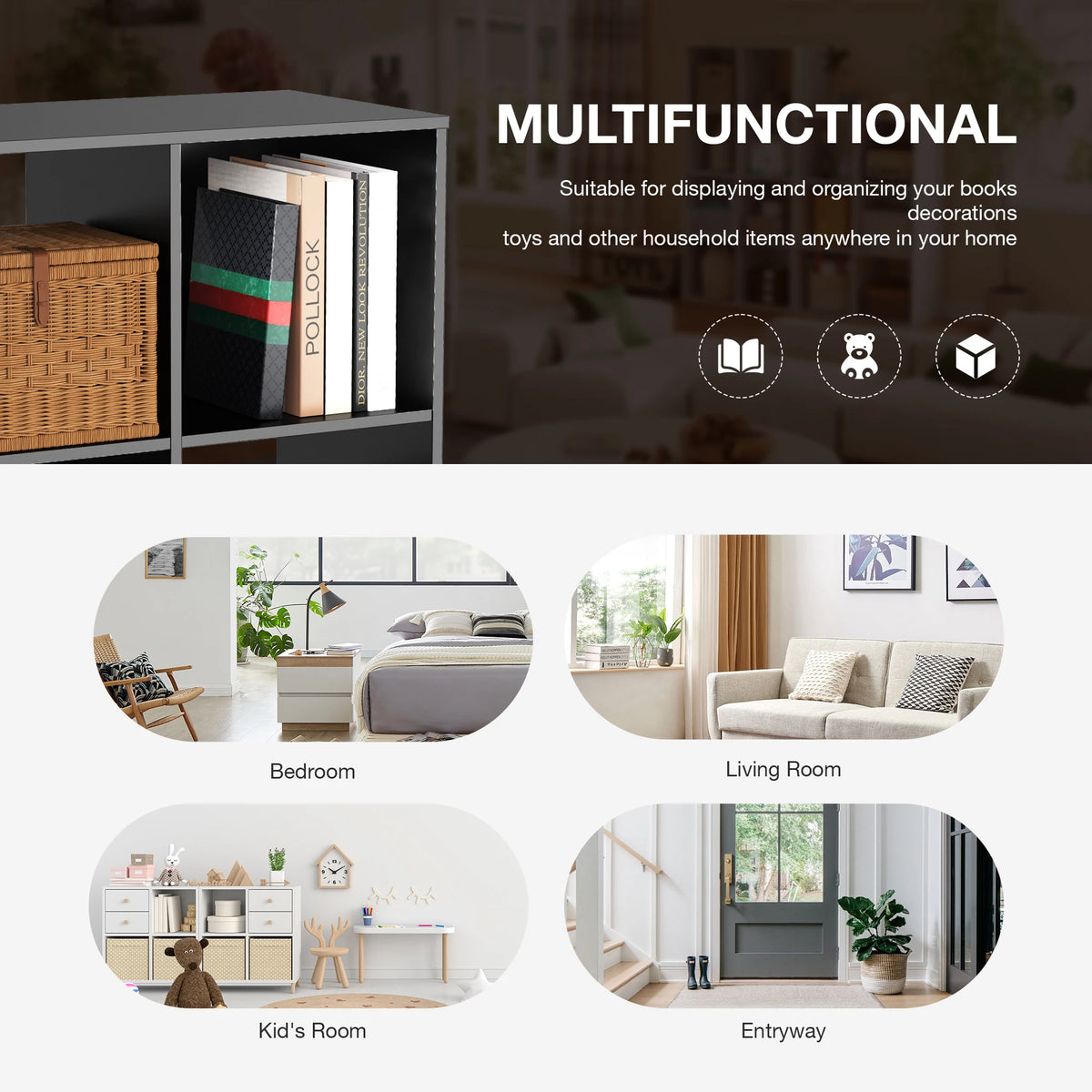 JHK Modern Wooden 9 Cube Storage Organizer Bookshelf