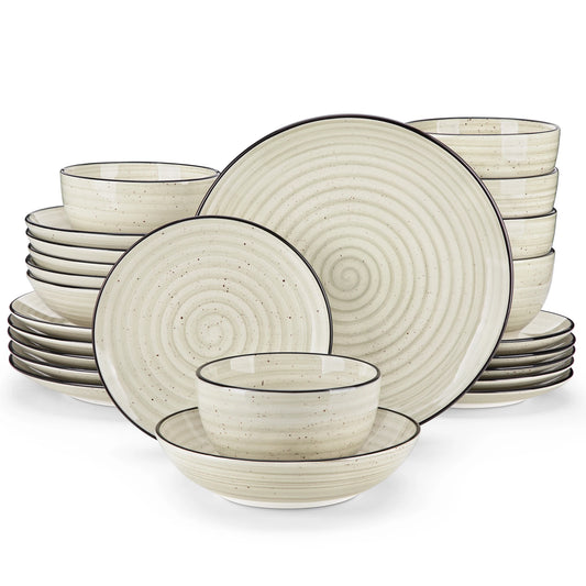 Malacasa Ceramic Dinnerware Set Hand Painted Spiral Pattern