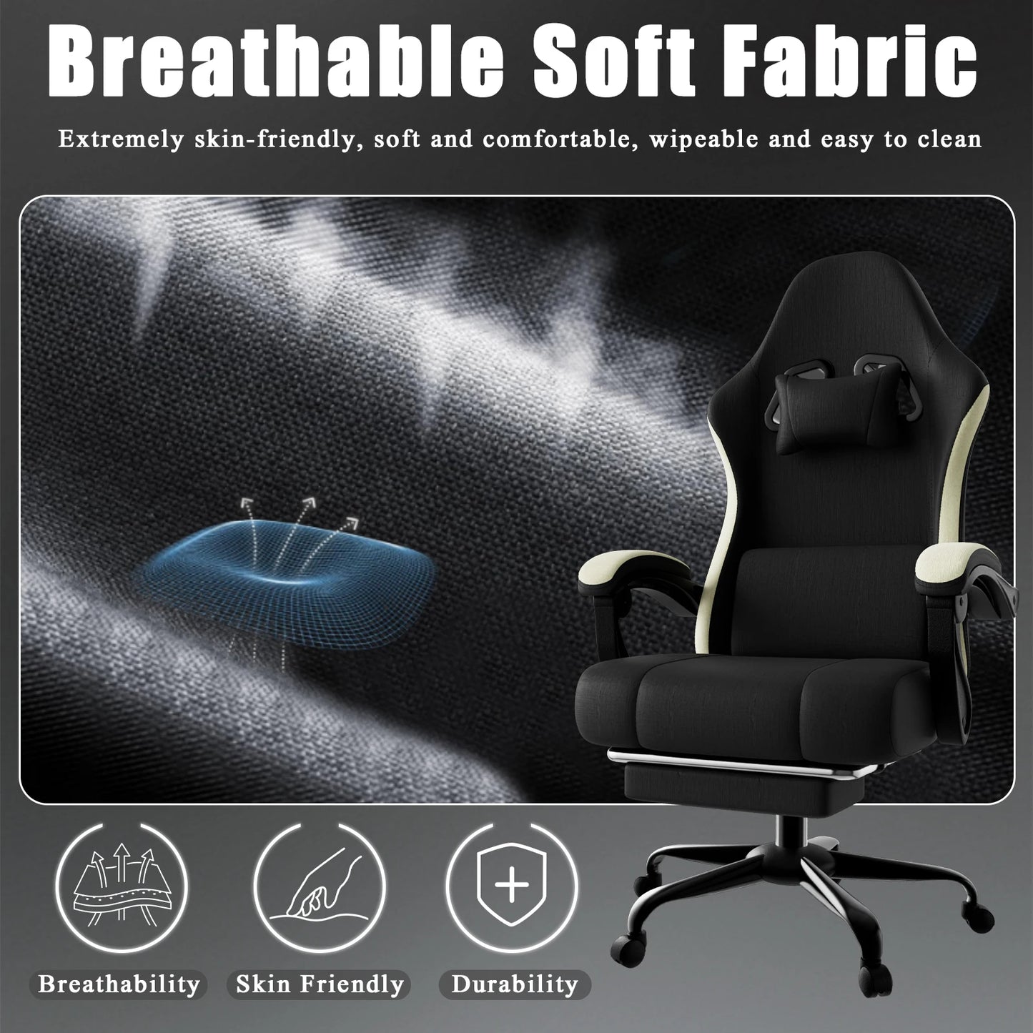 Ergonomic Gaming Chair With Breathable Fabric And Adjustable Lumbar Support