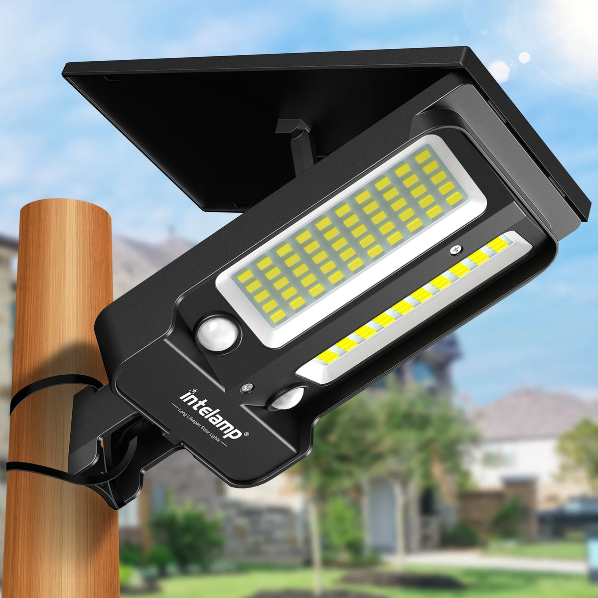 Intelamp Outdoor Solar Security Flood Light Dual Motion Sensor