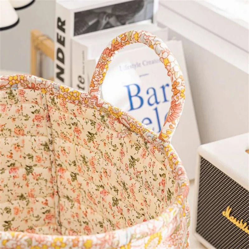 Foldable Fabric Storage Basket With Bamboo Frame And Handles