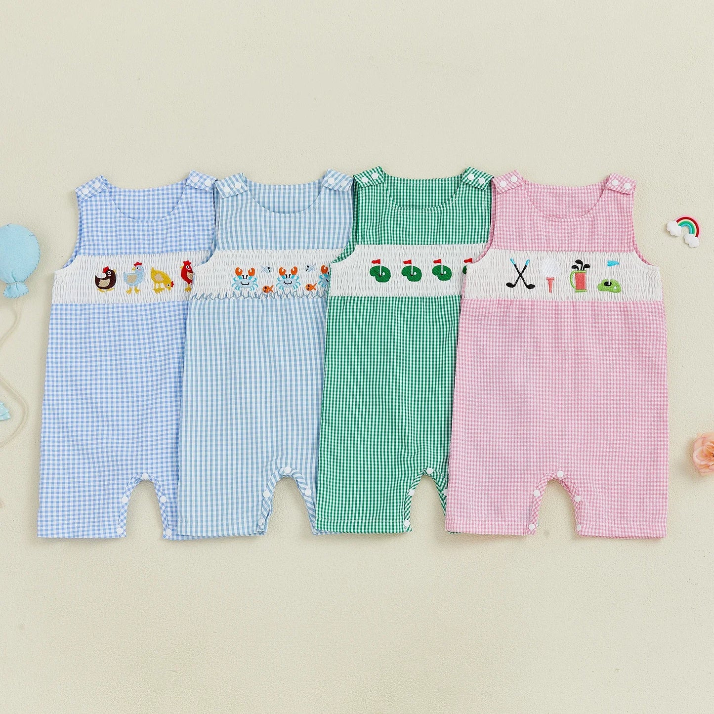 Soft Cotton Embroidered Baby Romper Button Up Summer Jumpsuit