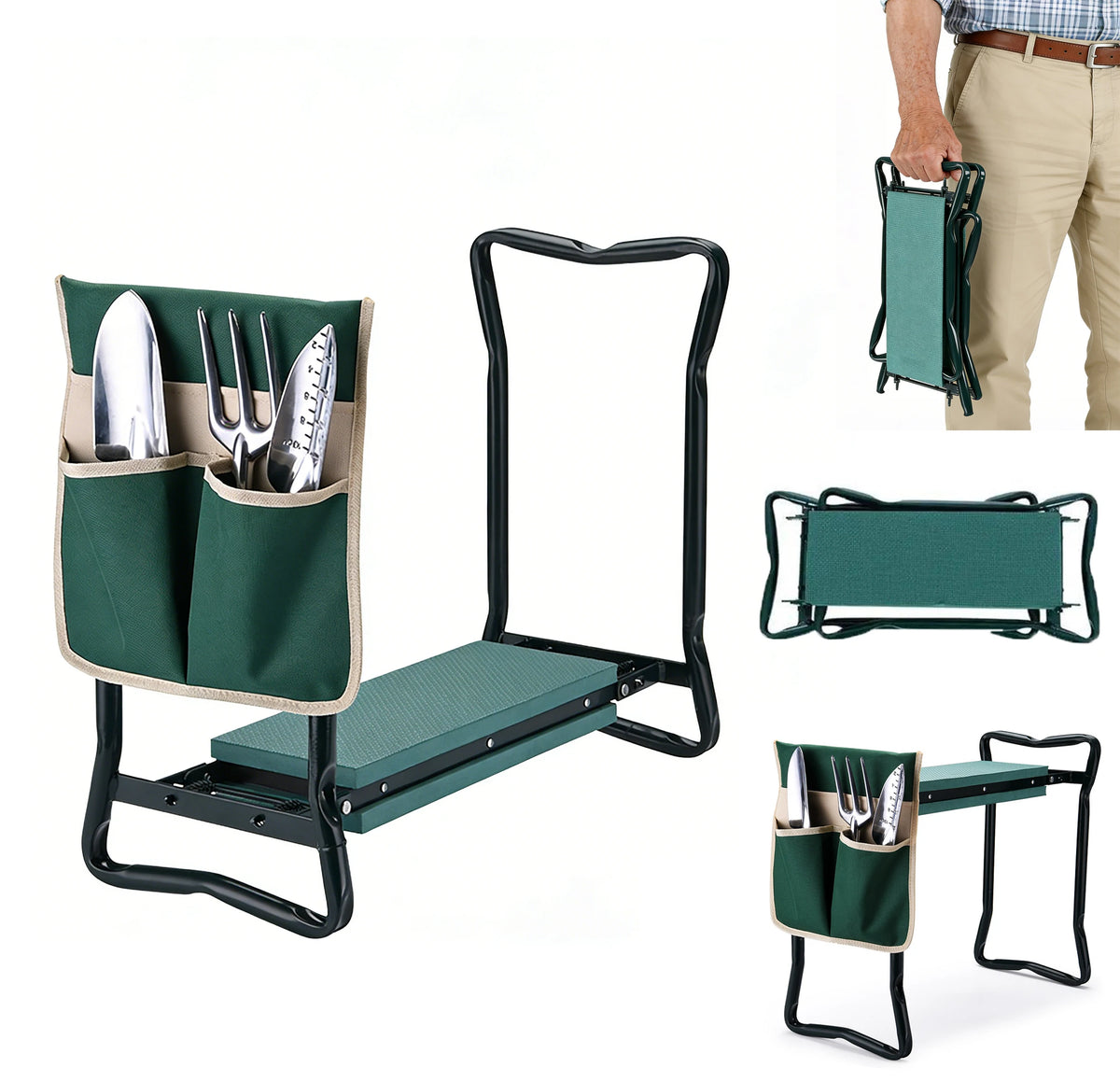 Foldable 2-In-1 Garden Kneeler And Seat With Tool Bag
