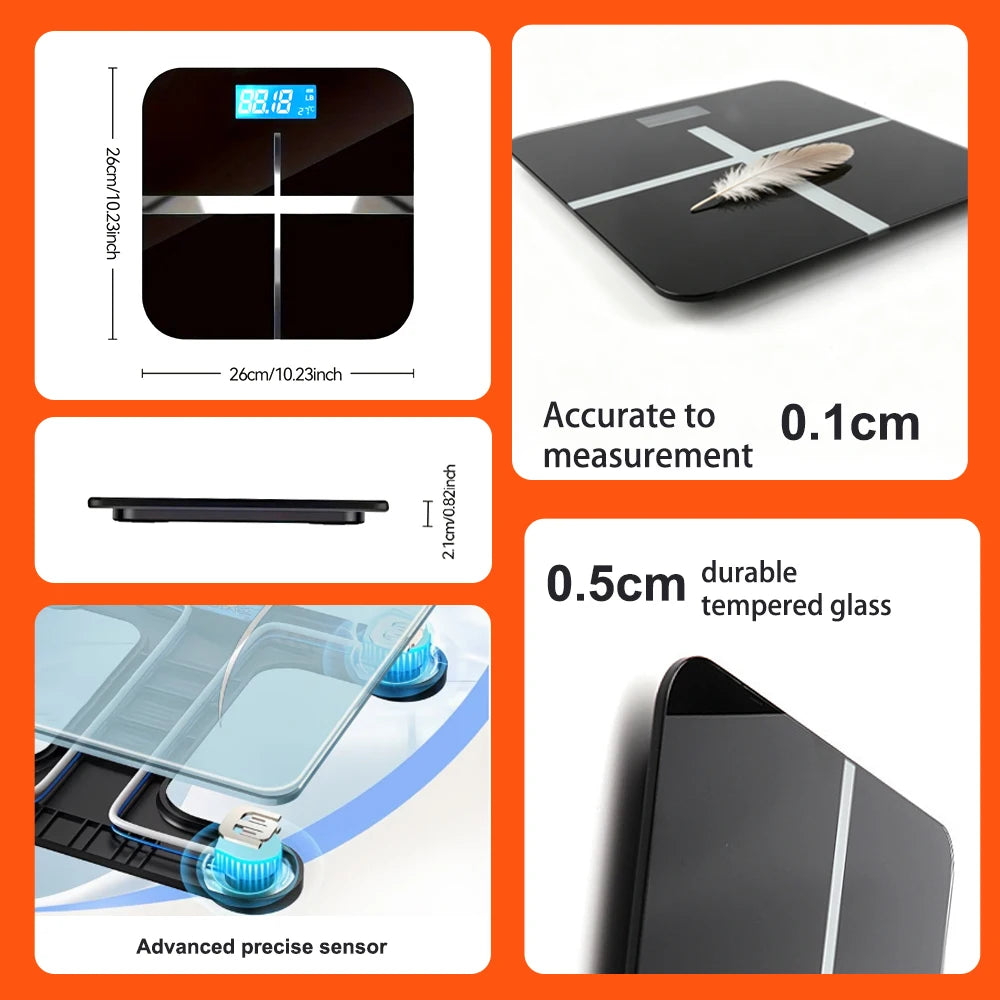 Digital Bathroom Scale With LCD Display Tempered Glass Platform