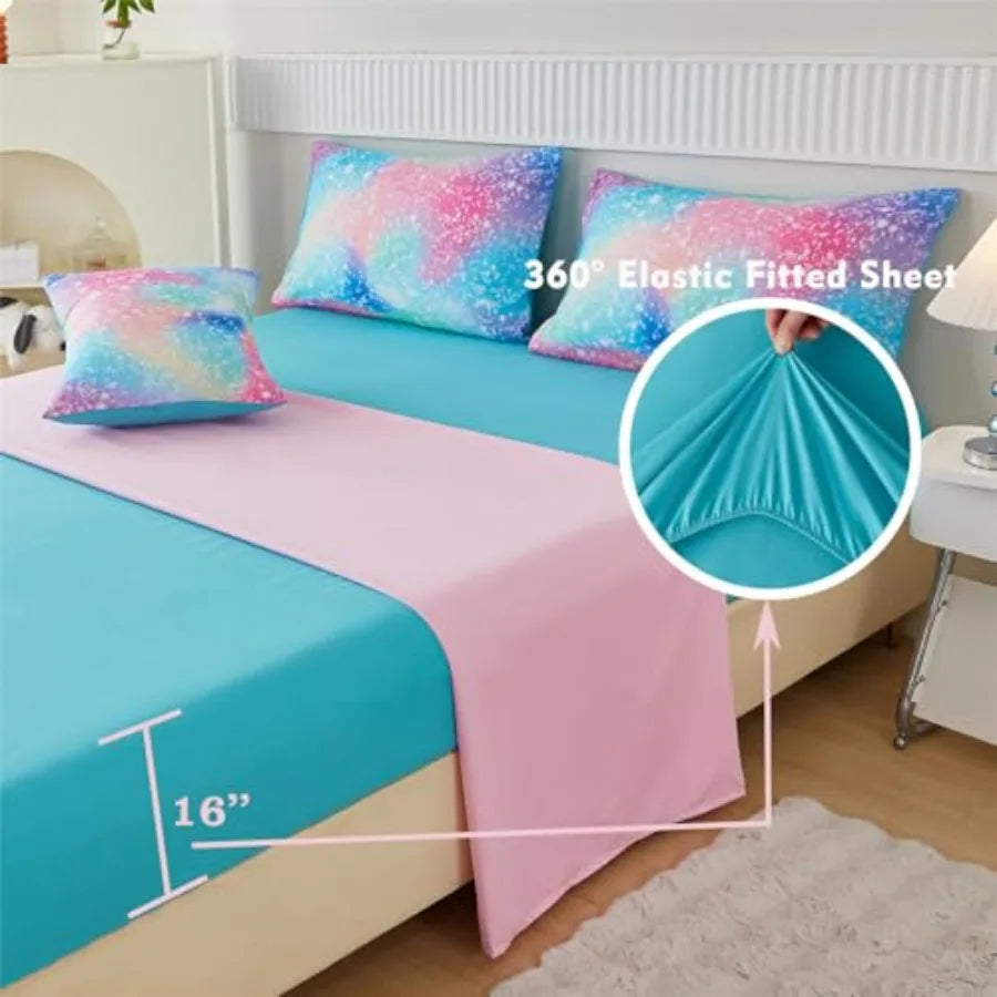 Girls Comforter Set Ombre Galaxy Glitter Bedding 6 Piece