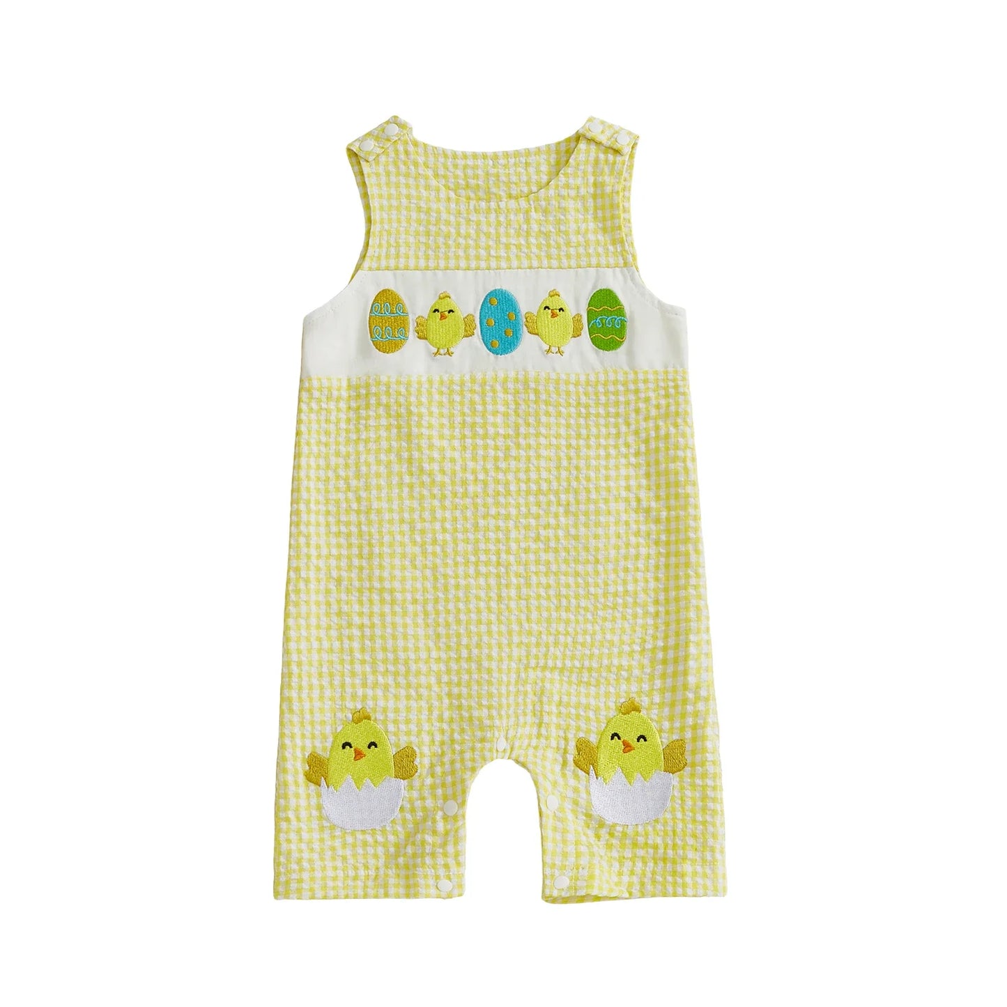 Embroidered Cotton Baby Romper With Sleeveless Button Front