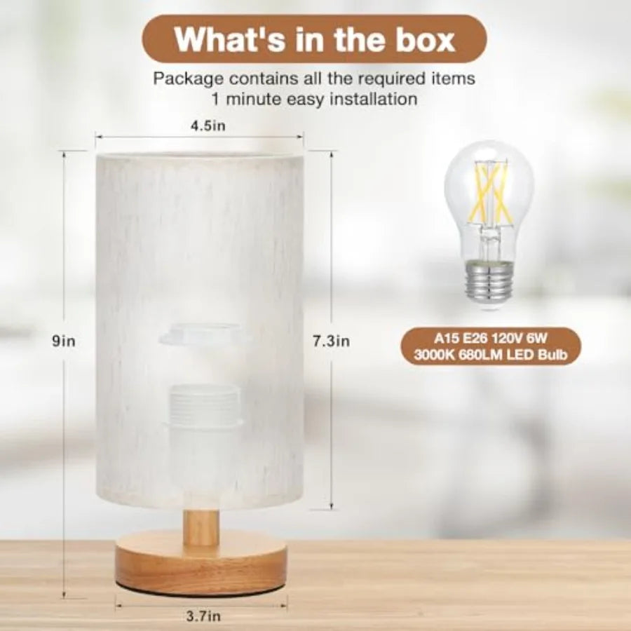 Small Bedroom Table Lamp With Inline Control 3000K LED Bulb