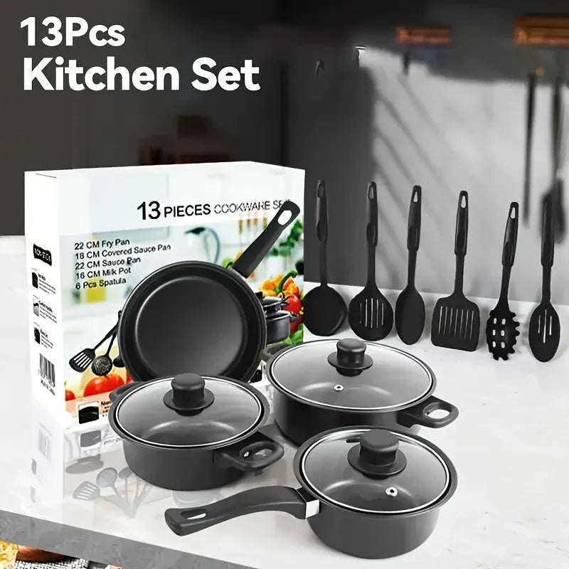 Aehome Nonstick Stainless Steel Cookware Set with Utensils Induction Compatible