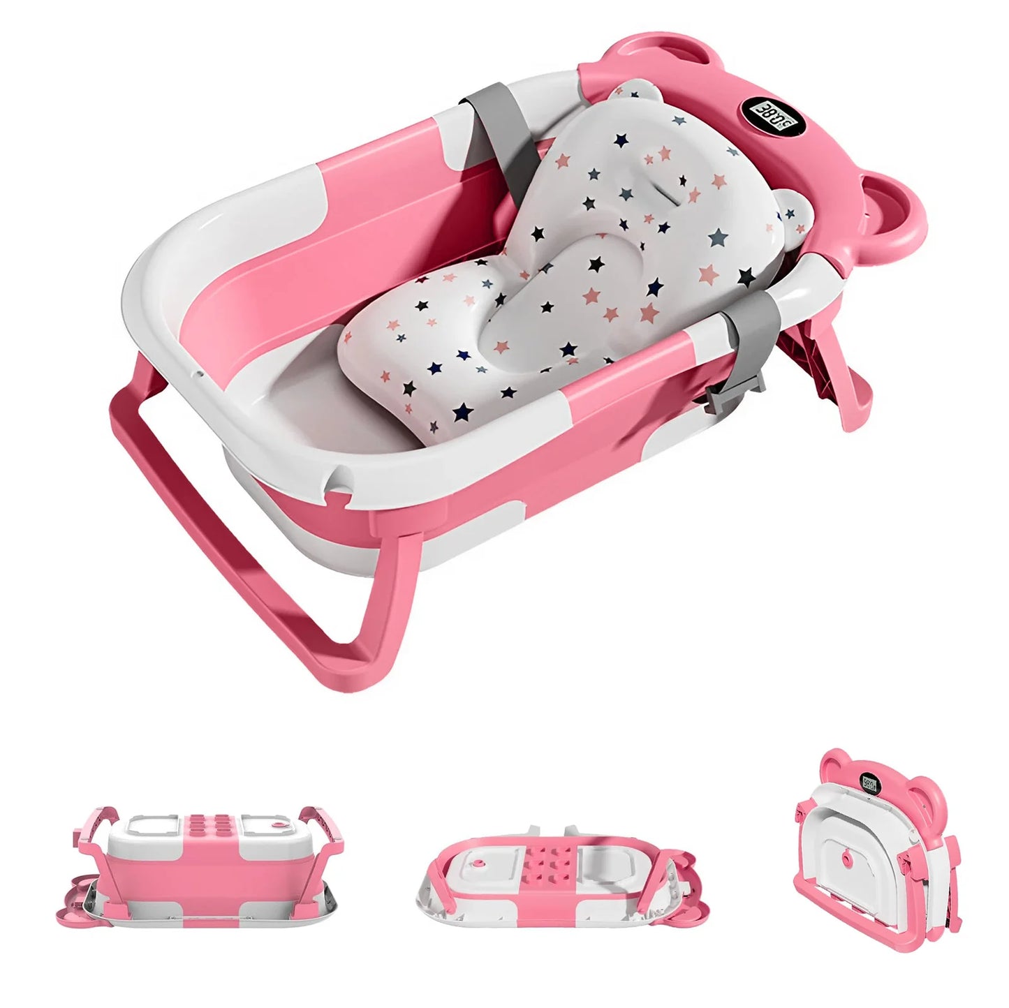 Collapsible Portable Baby Bathtub With Thermometer And Cushion