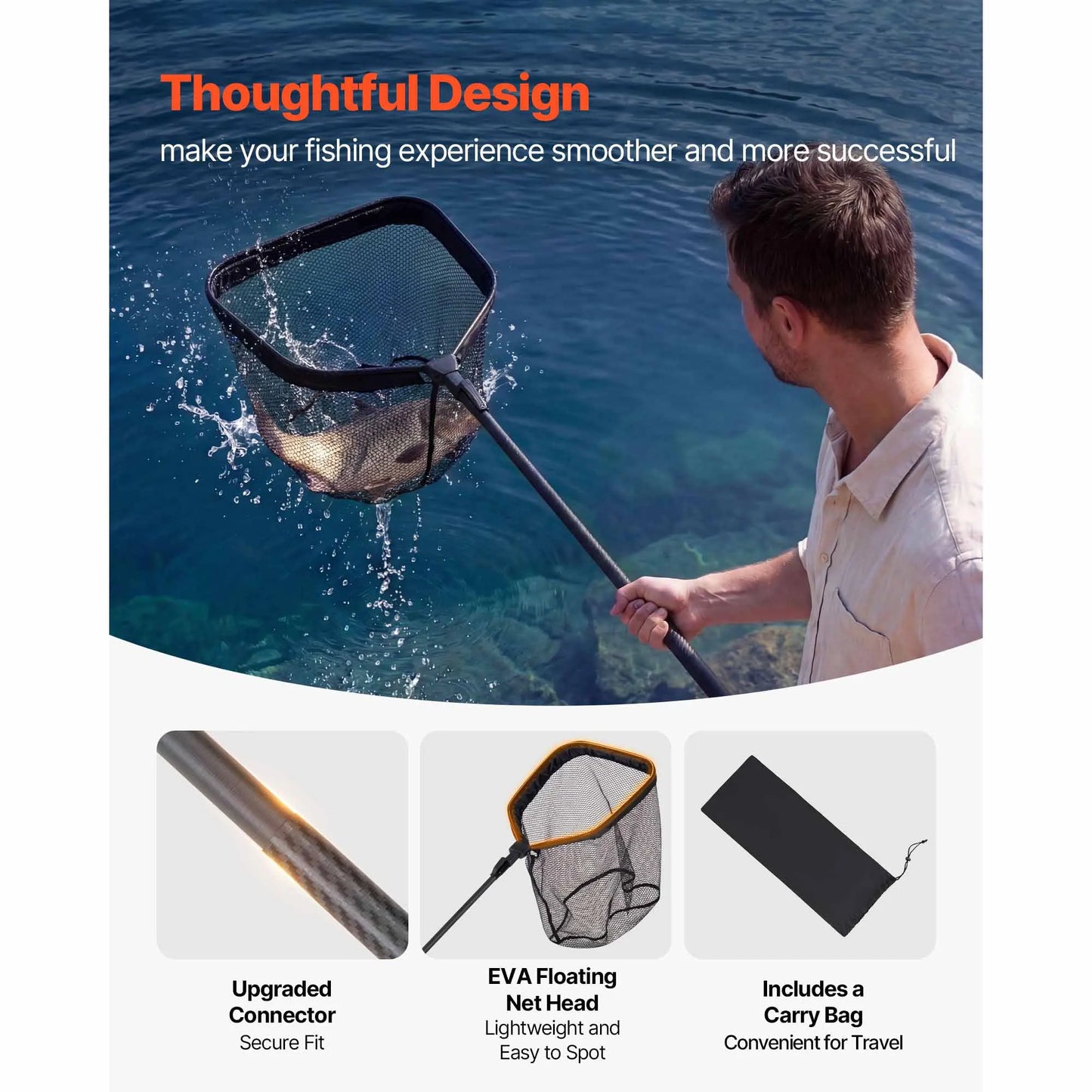 Foldable Fishing Landing Net With Telescopic Handle Kayak