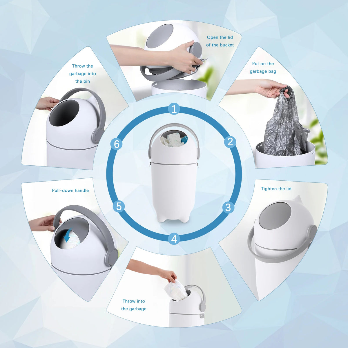 Bymaocar Airtight Diaper Pail With Odor Blocking Lid