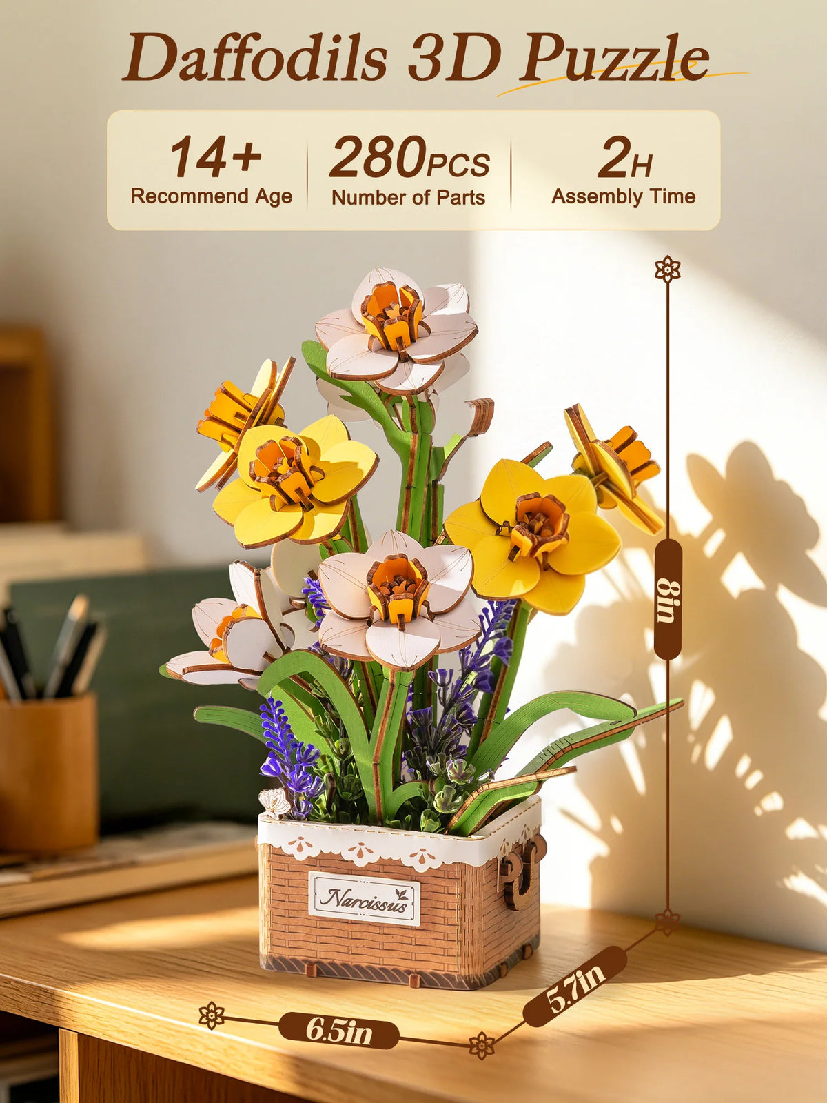 ROKR Wooden Narcissus Flower 3D Puzzle DIY Bouquet Building Kit