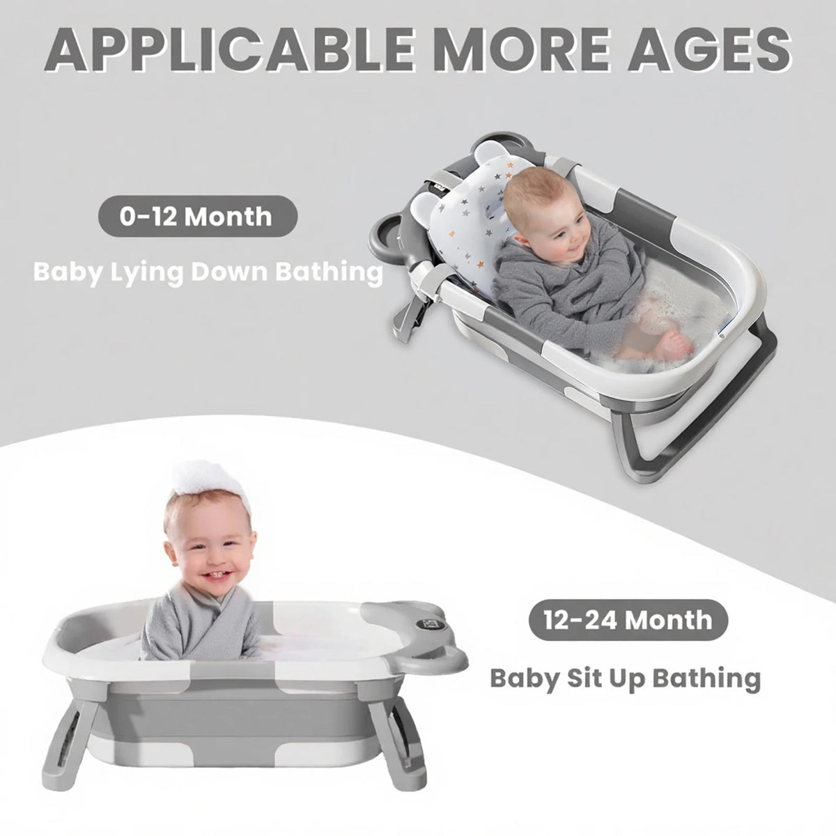 Collapsible Portable Baby Bath Tub With Thermometer And Drain Hole