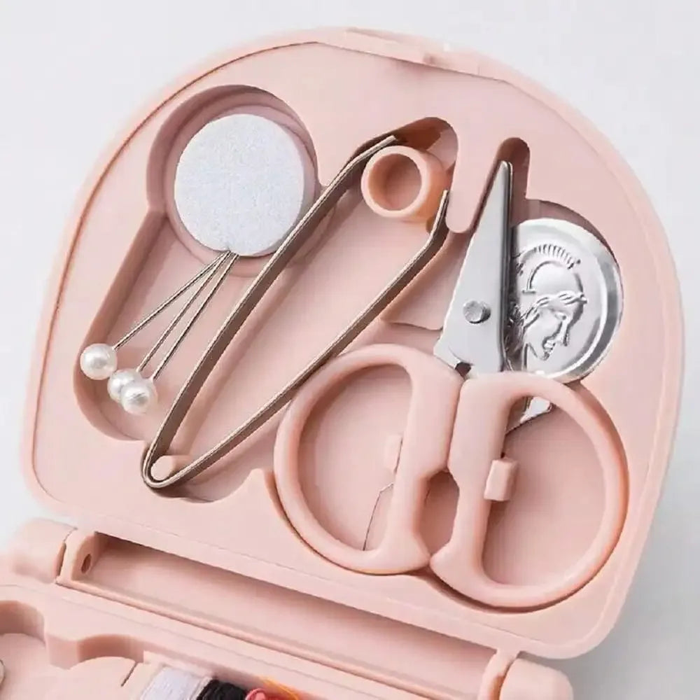 Adorable Pink Compact Sewing Kit For On The Go Repairs Plastic Tool Set