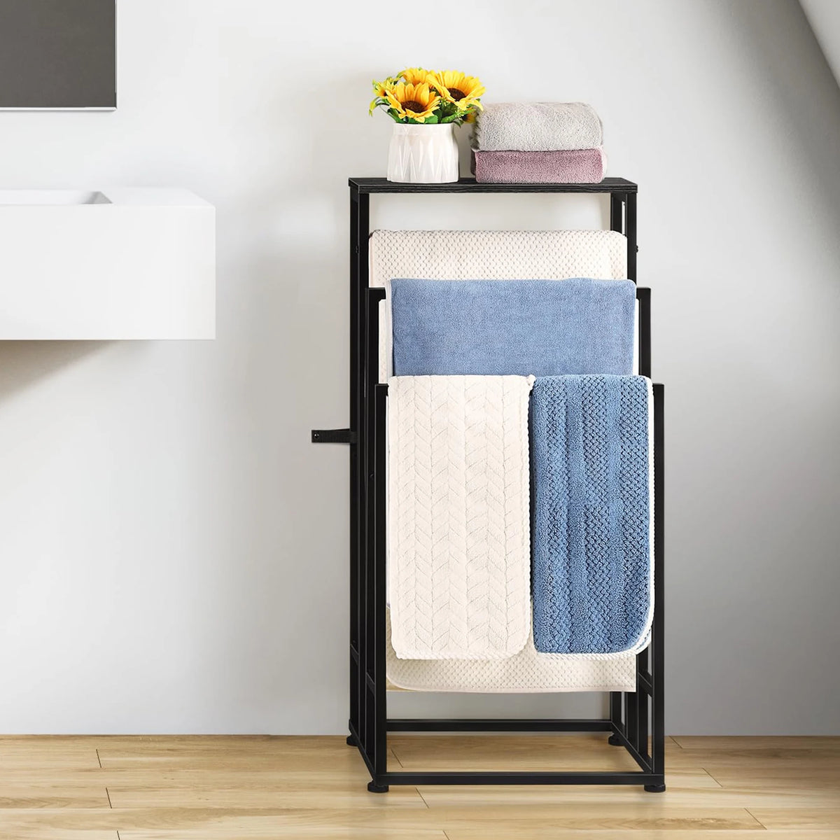 Three Tier Freestanding Stainless Steel Towel Rack With Ventilated Design