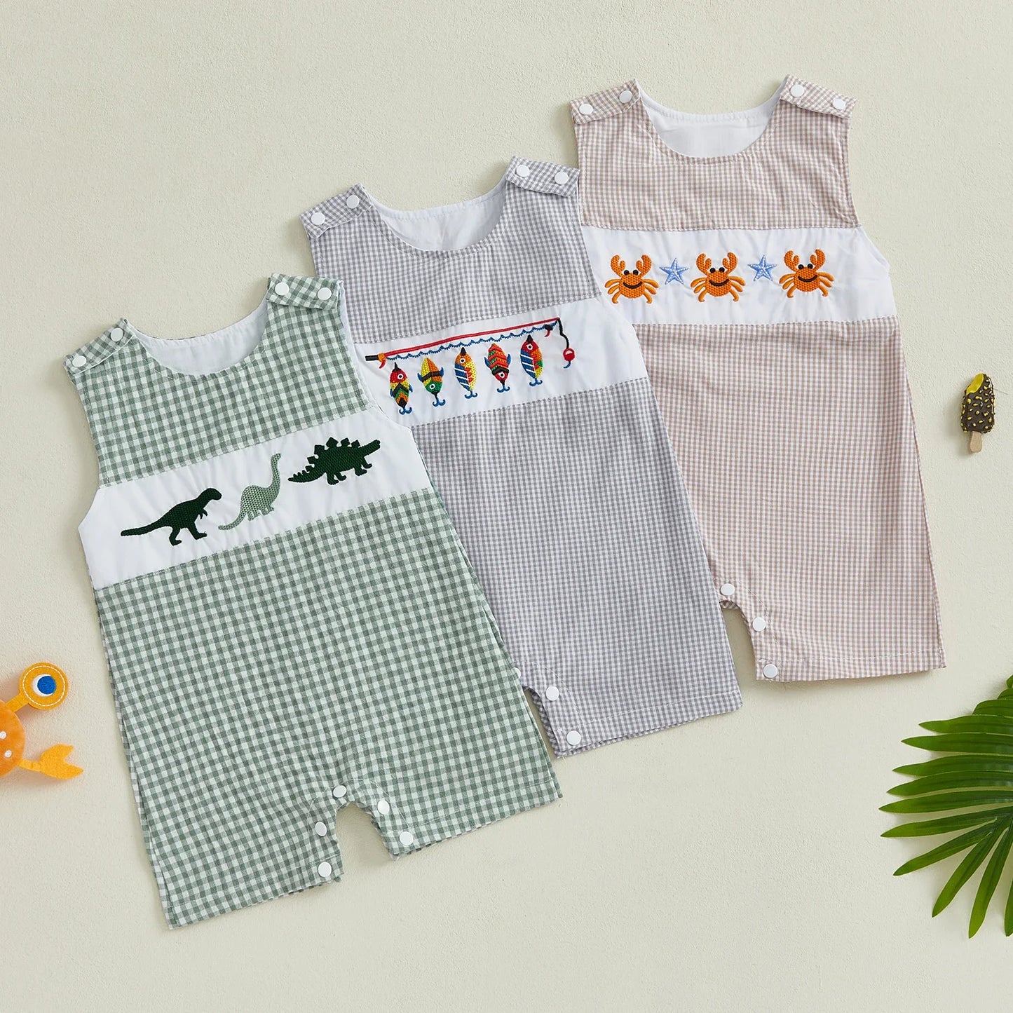 Soft Cotton Embroidered Baby Romper Button Up Summer Jumpsuit