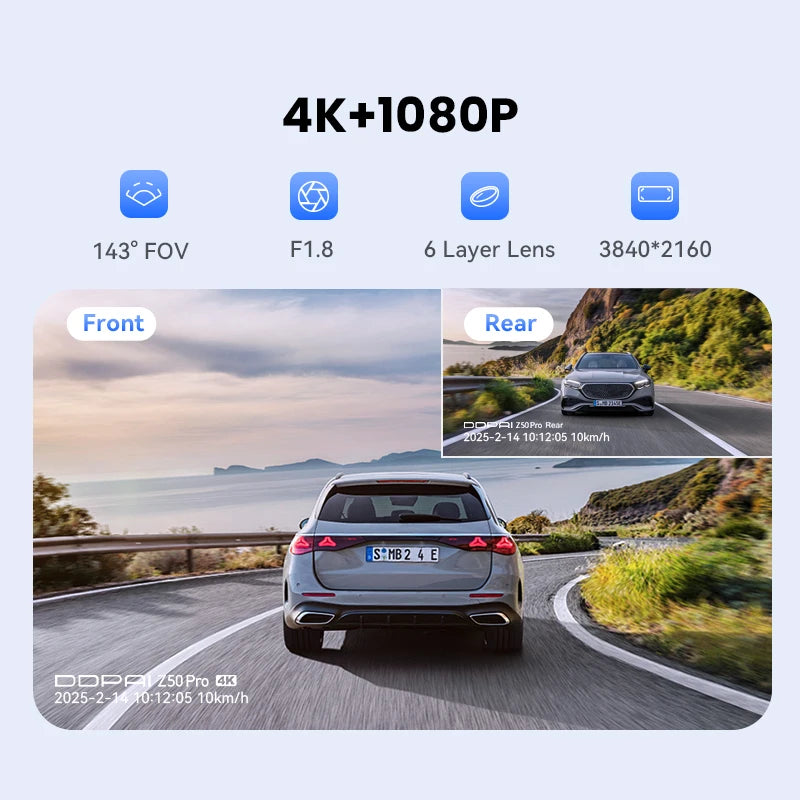 DDPAI Z50 Pro 4K Dash Camera Front And Rear Recording