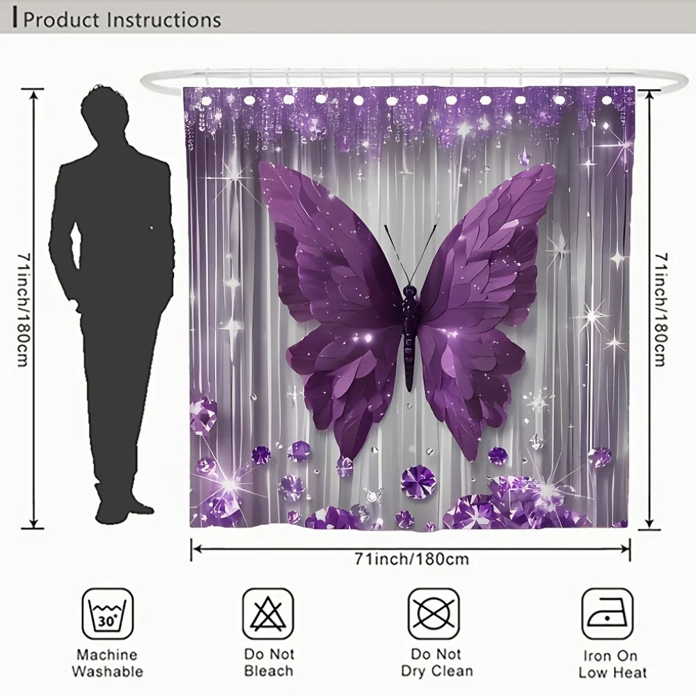 Butterfly Bathroom Set With Shower Curtain And Toilet Cover