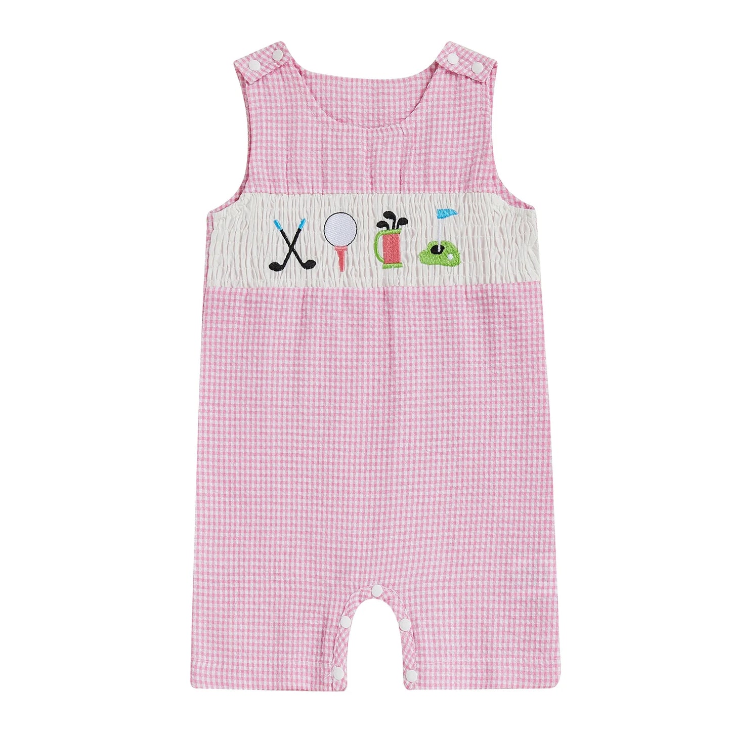 Embroidered Cotton Baby Romper With Sleeveless Button Front