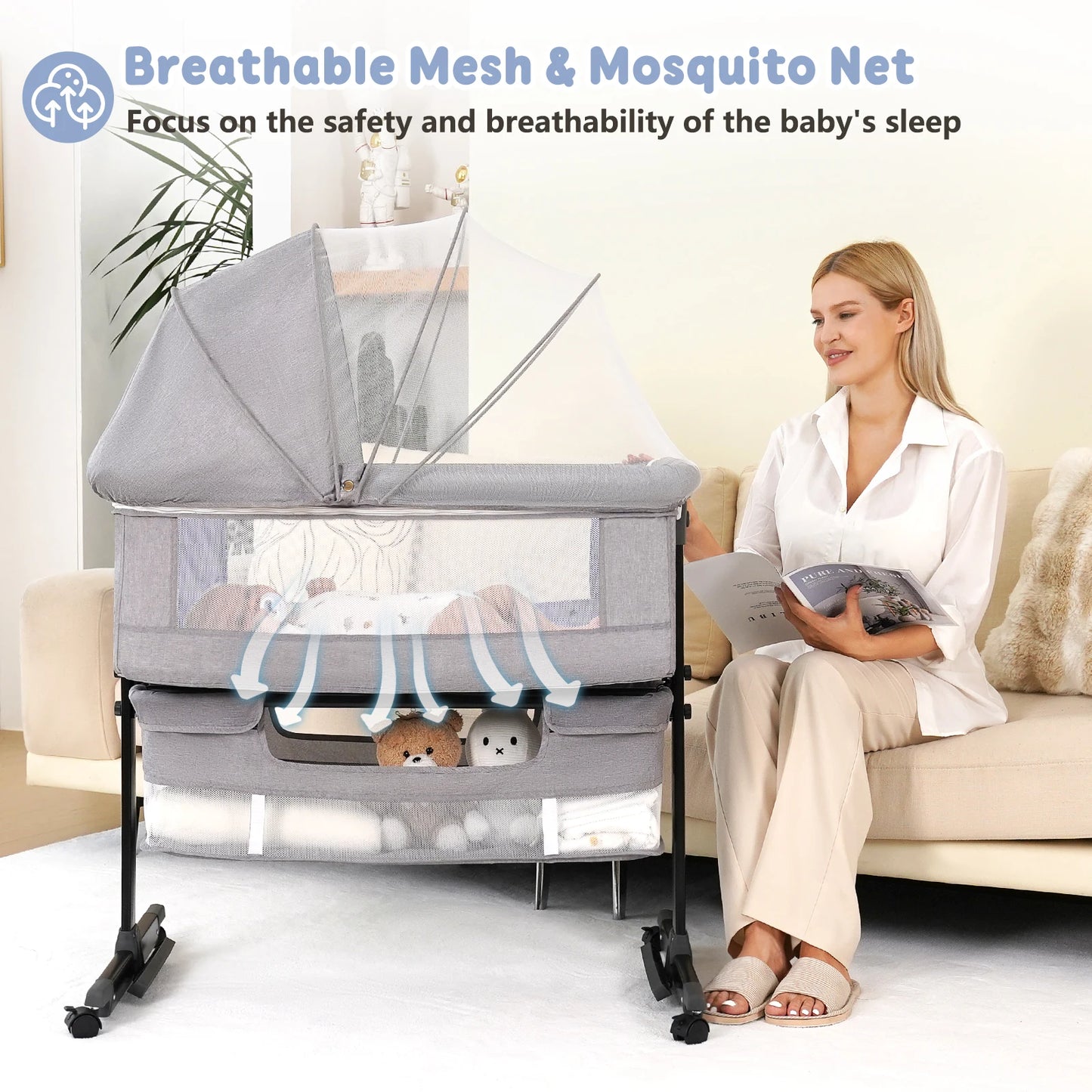Adjustable Baby Bedside Bassinet Portable Multifunctional Travel Crib