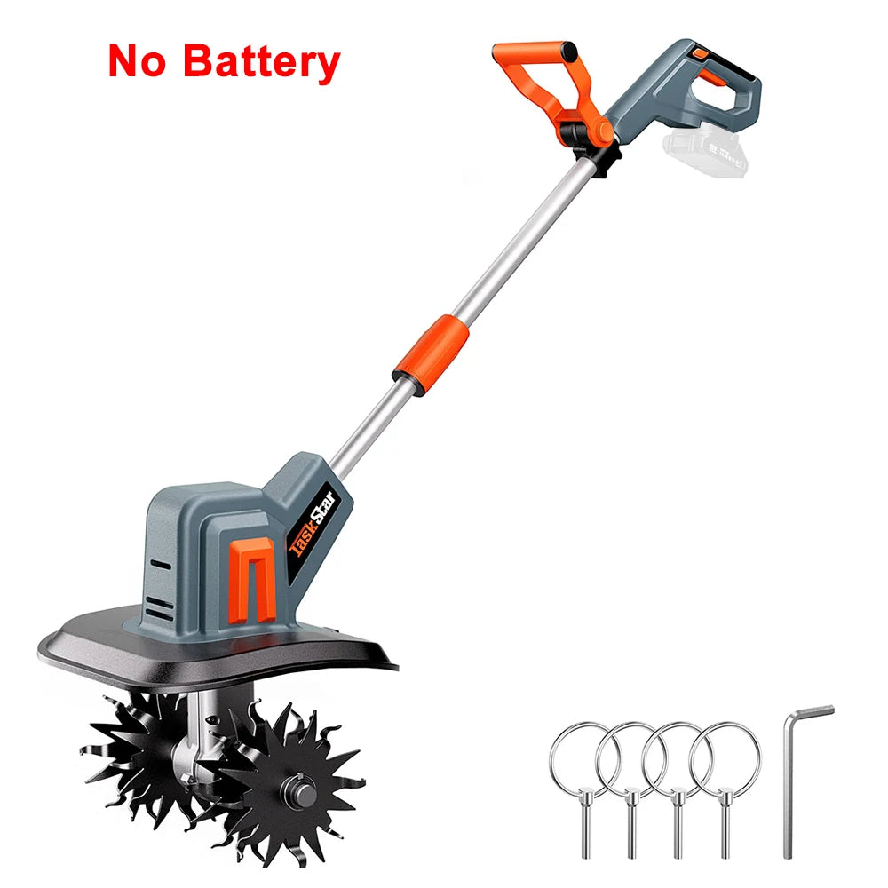 TaskStar Cordless Electric Tiller With Portable Soil Cultivator