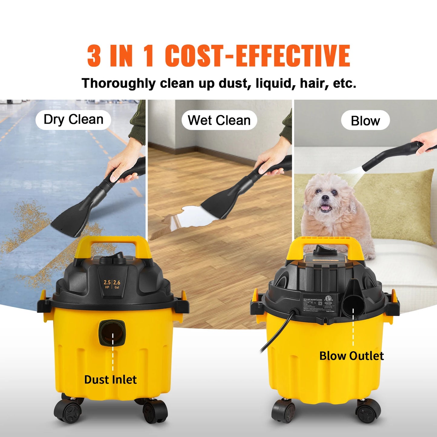 SucceBuy Portable Wet Dry Vacuum With Blower And HEPA Filter