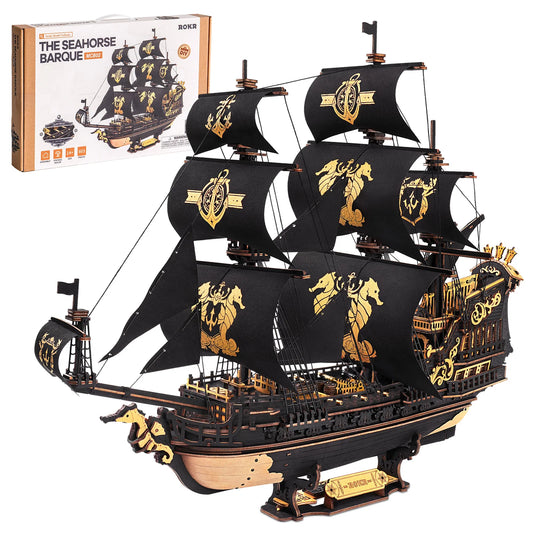 ROKR Seahorse Barque Wooden 3D Sailboat Model Building Kit