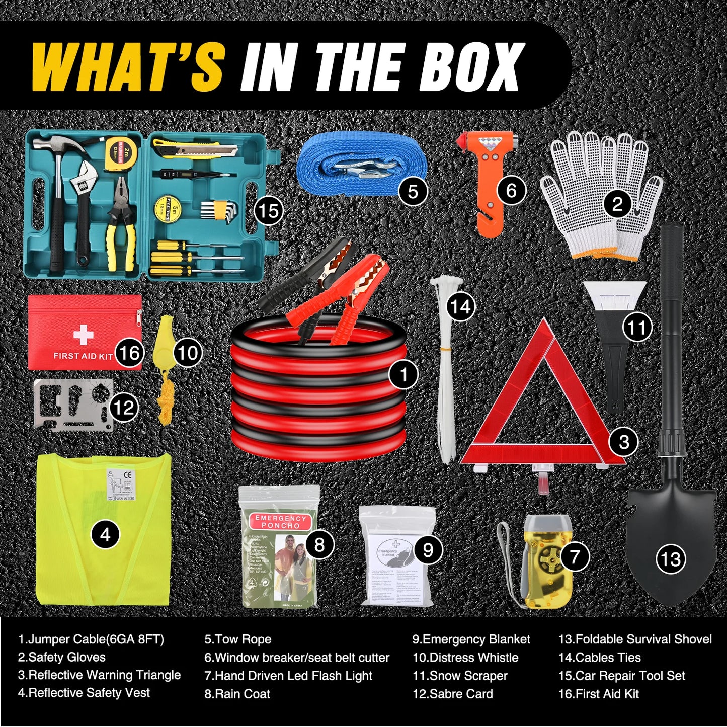Nilight Car Emergency Kit With Jumper Cable And Safety Tools