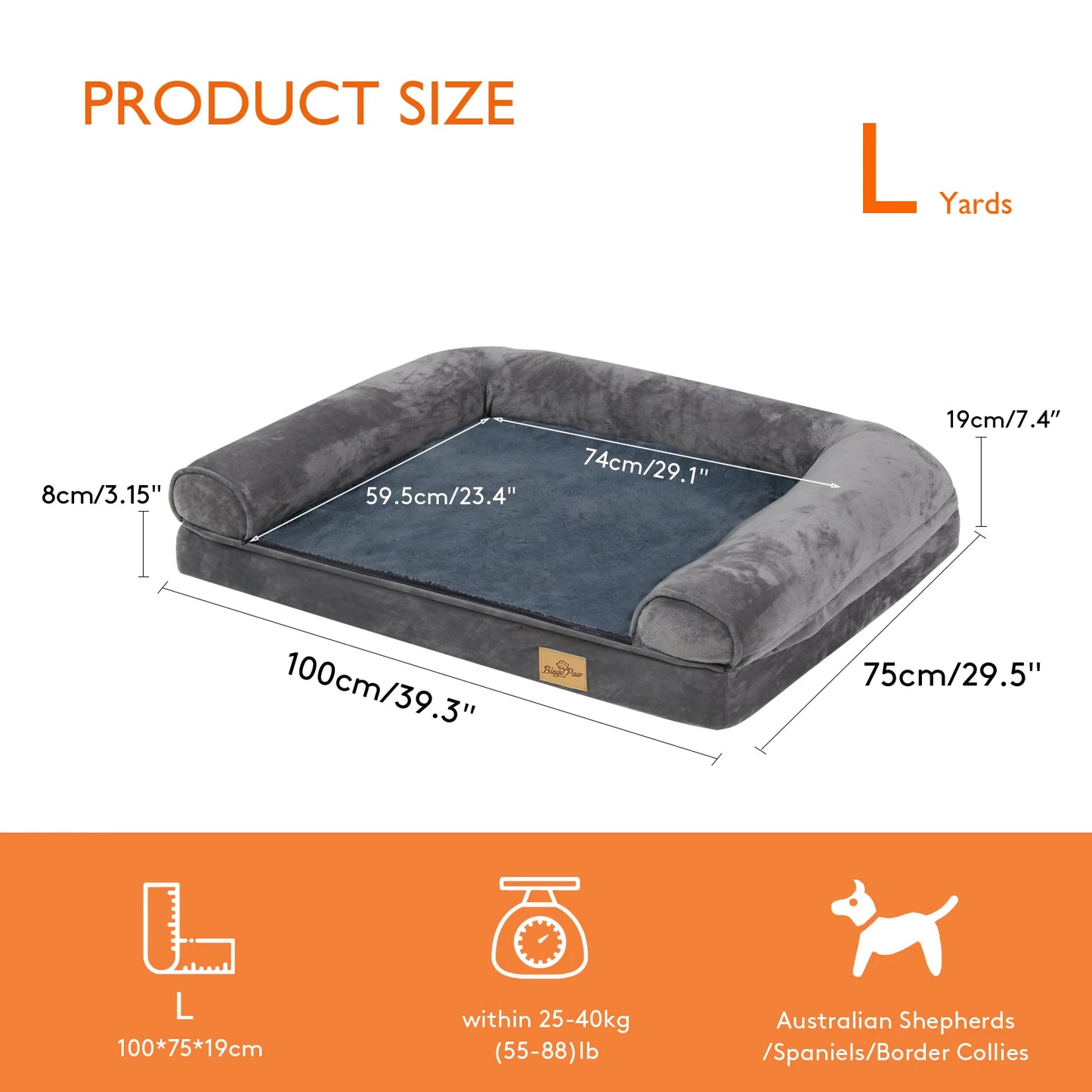 BINGOPAW Orthopedic Dog Bed Removable Cotton Cover Foam