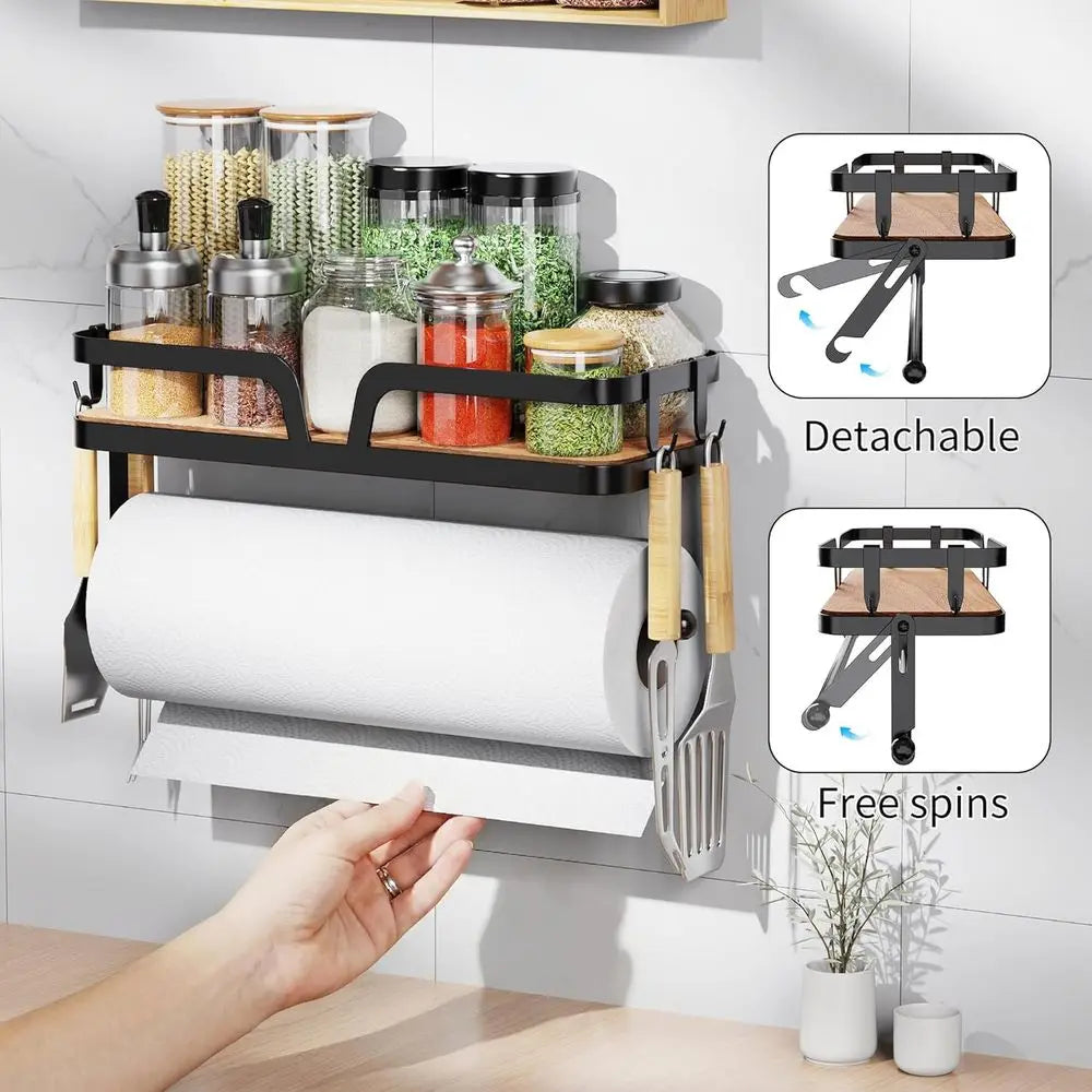 Wall Mount Kitchen Paper Towel Holder With Four Hooks