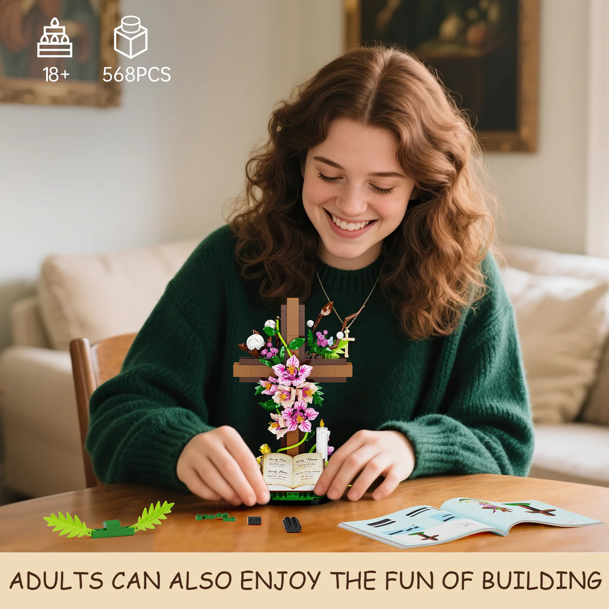 BuildMoc Jesus Cross Flower Building Set Religious Blocks Christian Gift
