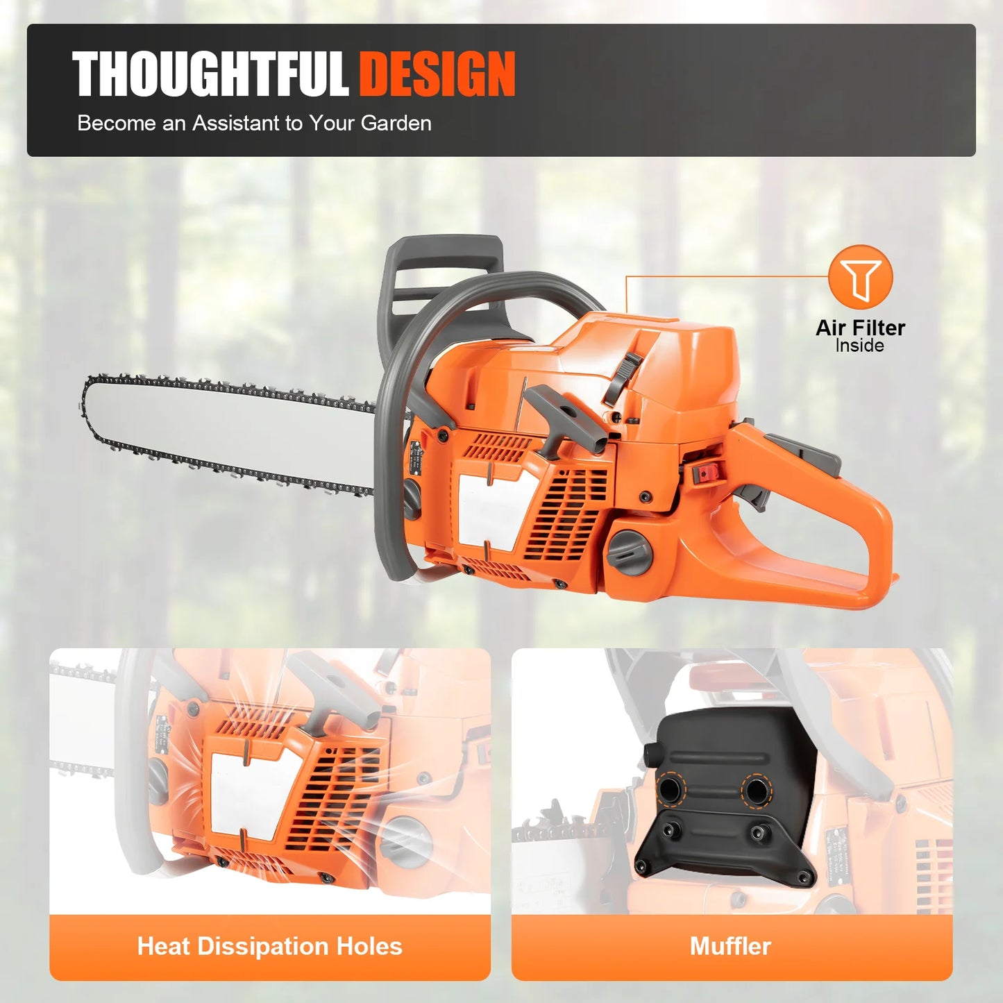 Bymaocar 71.8CC Gas Chainsaw Heavy Duty Petrol Wood Cutter