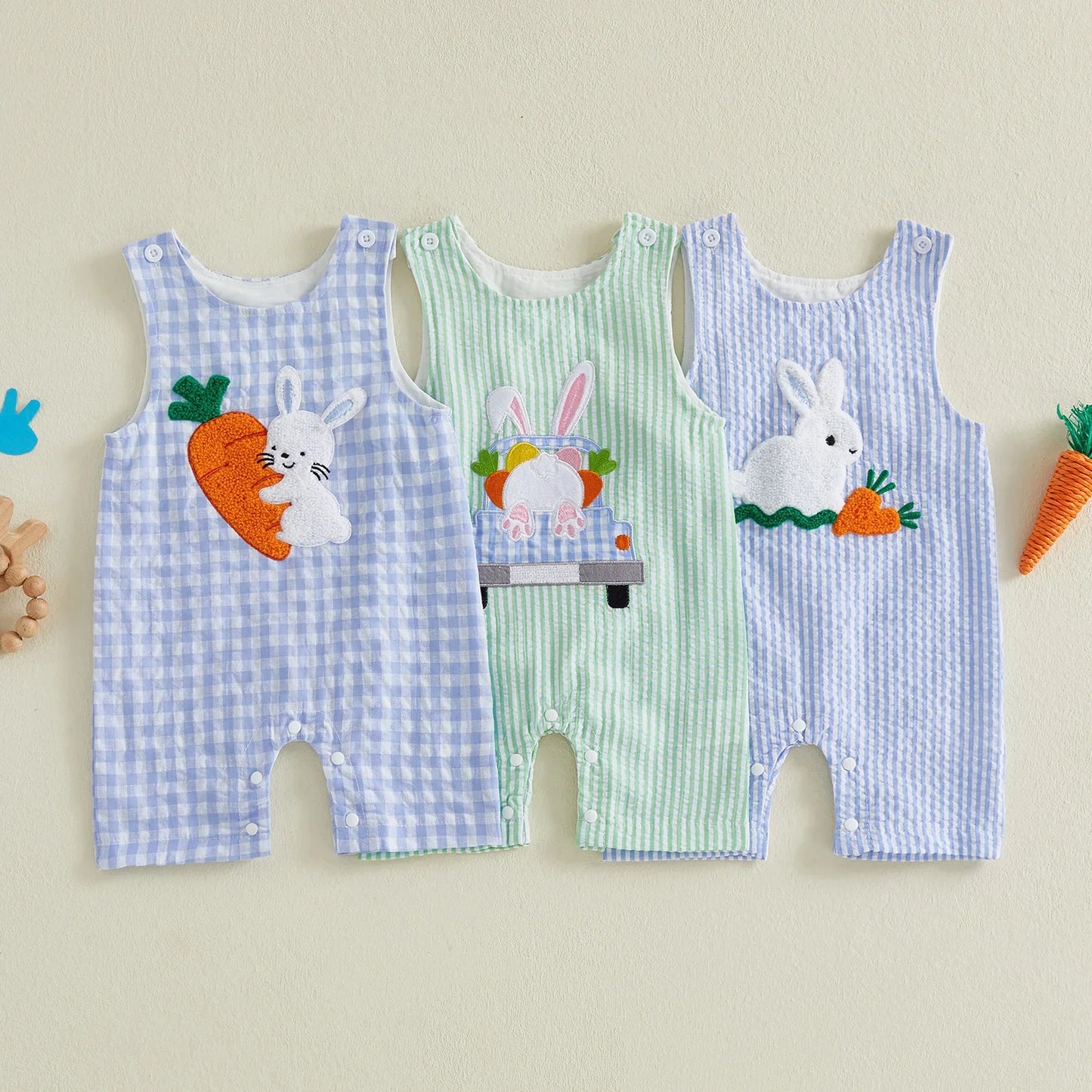 Soft Cotton Embroidered Baby Romper Button Up Summer Jumpsuit