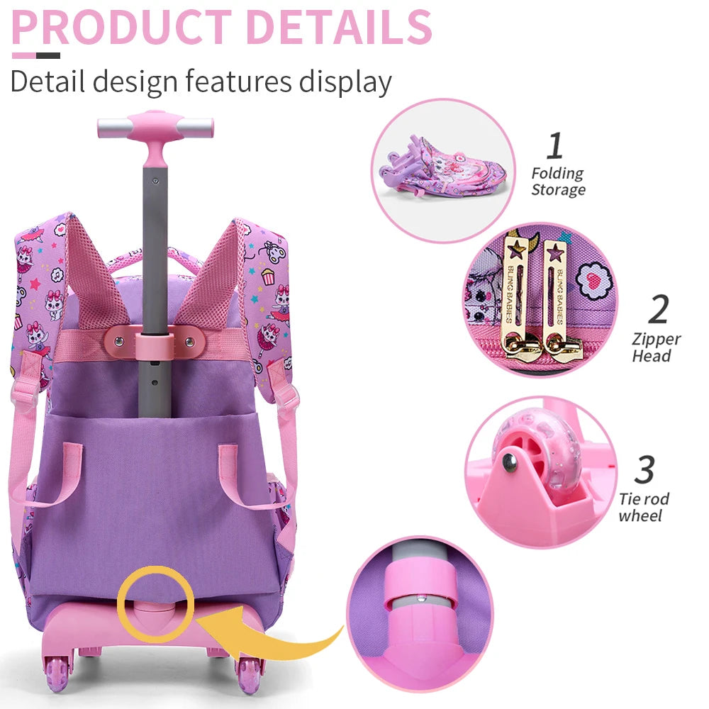 Bling Babies Kids Travel Backpack With Wheels Lunch Box Kit
